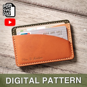 Porta carte, porta carte, modello PDF DXF SVG, porta carte, lavorazione della pelle con tutorial video, modello, fatto a mano, artigianato