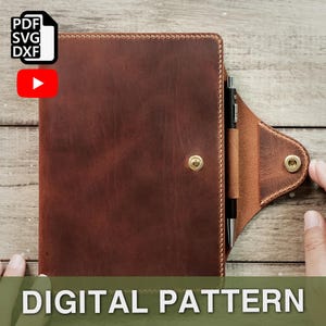 Notebook Leather Cover A5, PDF DXF SVG Pattern, Journal Leather Cover, Leathercraft with Video Tutorial, template, handmade, handcraft