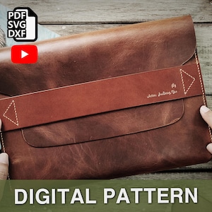 Pochette pour document, porte-documents, modèle PDF DXF SVG, dossier, porte-documents, travail du cuir avec tutoriel vidéo, modèle, fait main, artisanat