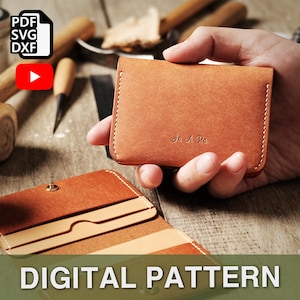 Kleine zweifach faltbare Geldbörse mit 6 Fächern, PDF DXF SVG Muster, Karte Geldbörse, Leathercraft mit Video Tutorial, Vorlage, handmade, handcraft