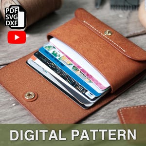 Porta biglietti da visita, porta carte, modello PDF DXF SVG, lavorazione della pelle con video tutorial, modello, fatto a mano, artigianato