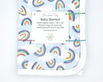 Rainbow Baby Blanket, Rainbow Receiving Blanket, Organic Cotton Swaddle Blanket, Gender Neutral Baby Shower Gift, LGBTQ Baby Gift, ROYGBIV