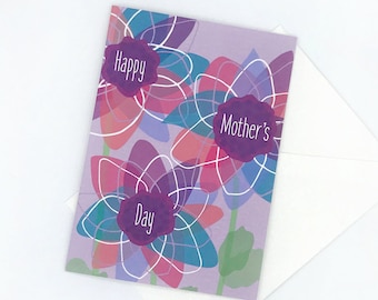 Mother's Day Card for Mom, Floral Mothers Day Card, Flower Greeting Card, Purple Card Eco-friendly, Sustainably Sourced Blank Greeting Card