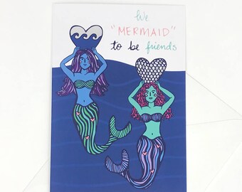 Mermaid Card for Friend, Best Friend Card, Mermaid Greeting Card, Friendship Card Eco-friendly, Galentines Day Pun Card, Blank Greeting Card