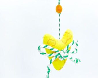 Cheese Heart Christmas Ornament, Wisconsin Cheese Packers Ornament Organic Cotton Made in WI, Yellow, Green Tree Ornament, Sunny Day Designs