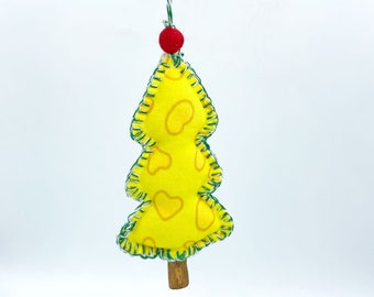 Cheese Christmas Tree Ornament, Wisconsin Cheese Tree Organic Cotton Ornament Made in WI, Yellow & Red Tree Ornament, Sunny Day Designs