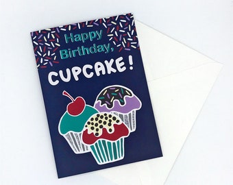Cupcake Greeting Card - Happy Birthday Cupcake Card - Cute Birthday Card for Girl - Eco-friendly Birthday Card for Baker -Kids Birthday Card