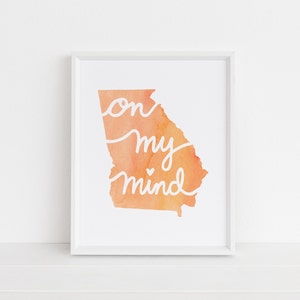 Stampa artistica della Georgia, arredamento della Georgia, stampa artistica di Georgia On My Mind, regalo di inaugurazione della casa, regalo della Georgia, arredamento per la casa, stampa artistica 8 x 10, arredamento del sud