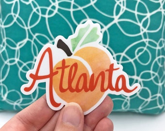 Pegatina de Atlanta, pegatina de melocotón de Atlanta, pegatina de vinilo, pegatina para portátil, calcomanía para portátil, pegatina para parachoques de Atlanta, calcomanía para botella de agua, regalo de Atlanta