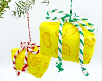 Cheese Christmas Ornament, Wisconsin Cheese Organic Cotton Ornament Made in WI, Yellow, Green & Red Tree Ornament, Sunny Day Designs, Cheesy