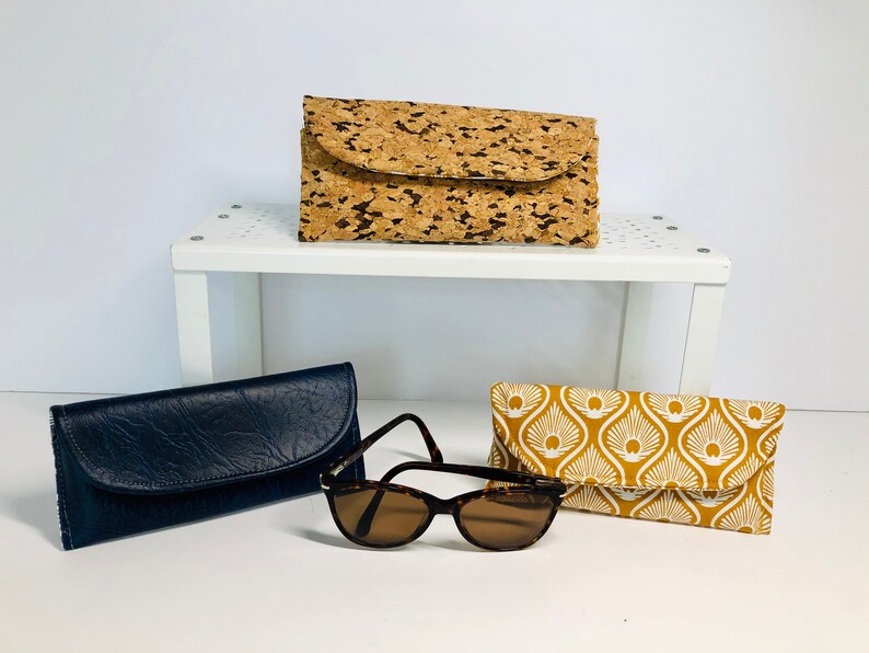 Cork Eyeglass Case Soft Eye Glass Case Navy Vegan Eyeglass Etsy