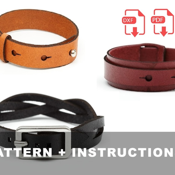 Laser and PDF 3 Leather Bracelets Pattern - PDF Pattern - Instant Download