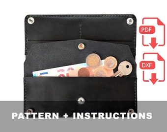 Long Leather Wallet Pattern - Bi-fold Template (PDF & DXF)