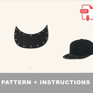 May include: A black and white pattern for a hat with a black brim and a black crown. The pattern includes instructions for sewing the hat. The pattern is available as a PDF download.
