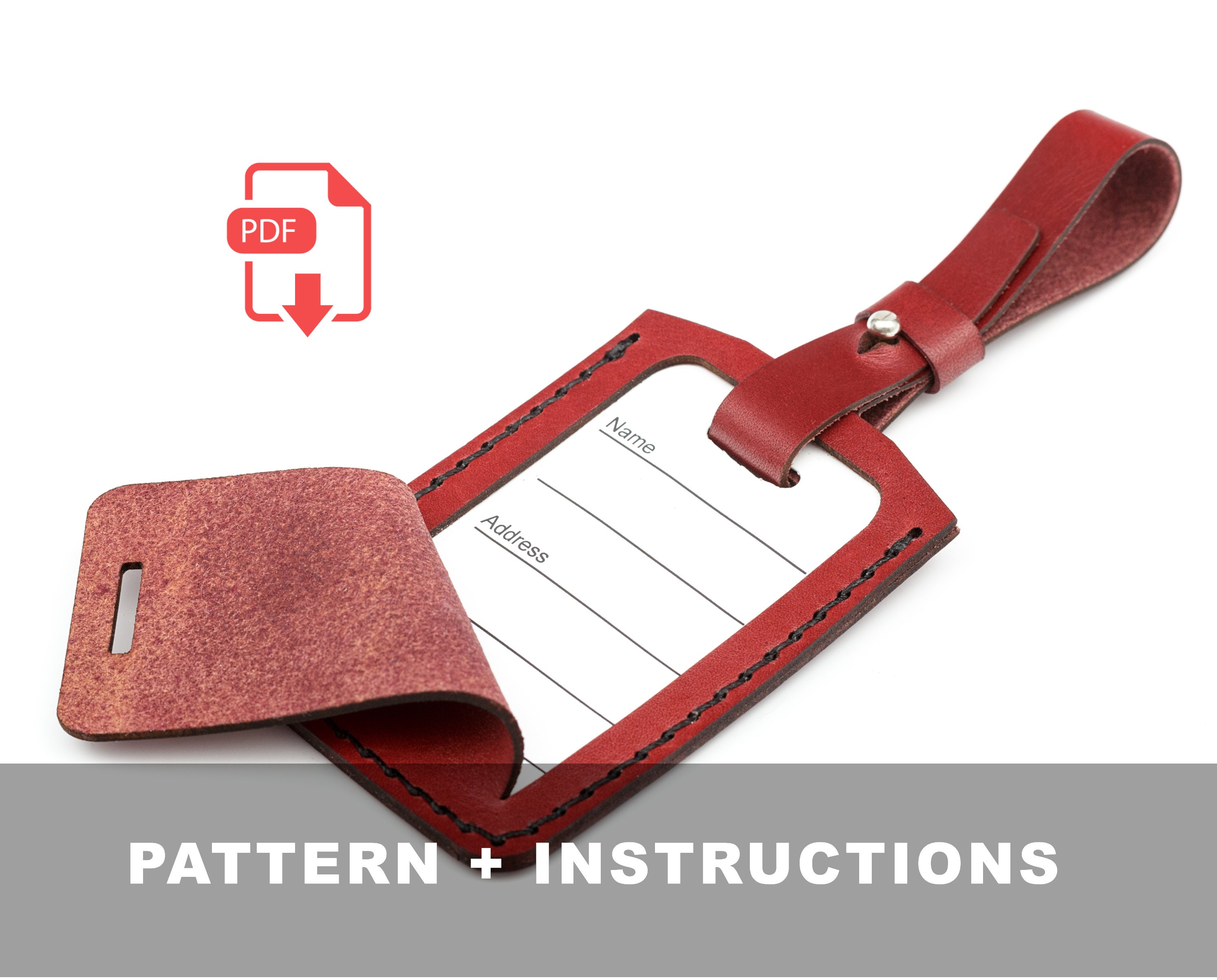 Leather luggage tag PDF Pattern Etsy