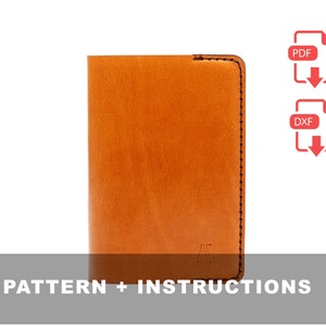 May include: A tan leather wallet with a stitched edge and a small logo on the bottom right corner. The image includes a download icon for a PDF and DXF file.