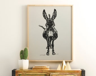 Original Donkey Linocut Art Print