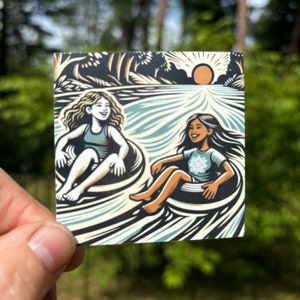 Dos niñas navegando por un río, mininotas: paquete de 20 tarjetas planas de 2,5" x 2,5"