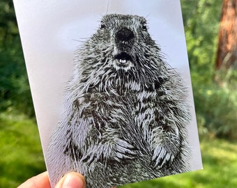 Groundhog Notecard, Black and White Artistic Drawing Style Card