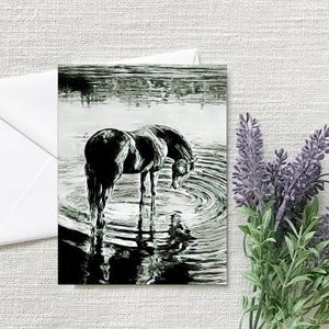 Carte pour notes Horse in Stream avec enveloppe 4,25 x 5,5 po.