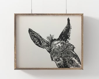 Original Donkey Linocut Art Print