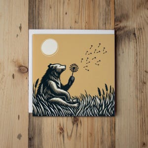 Cartão de visita Urso soprando sementes de dente-de-leão com envelope 5" x 5"