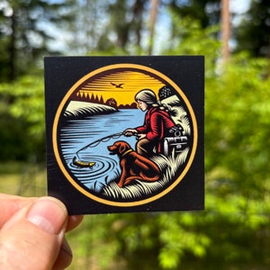 Niña pescando con su perro, mininotas: paquete de 20 tarjetas planas de 2,5" x 2,5"