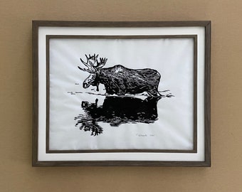 Moose Original Linocut Artwork