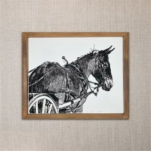 Oryginalny linoryt Mule „Cooper i jego wóz”