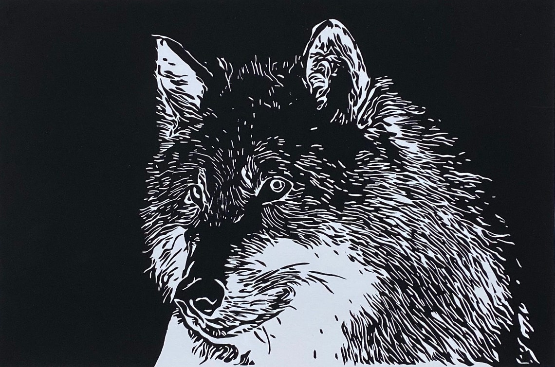 Original Wolf Linocut Artwork | Etsy