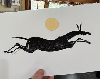 Horse Moon Sun Original Linocut "Reach for Your Dreams"