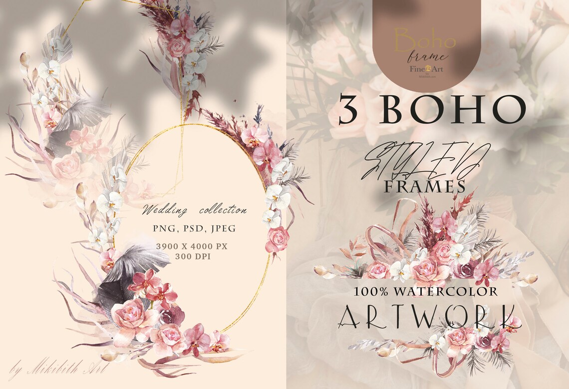 3 boho styled frames Etsy