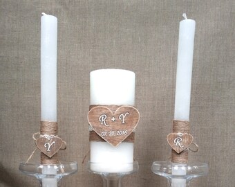 Personalized Wedding Unity Candle Set, Rustic Unity Country Chic Candle Set, Wedding Unity Candle, Church Ceremony Set, Custom Unity Candle