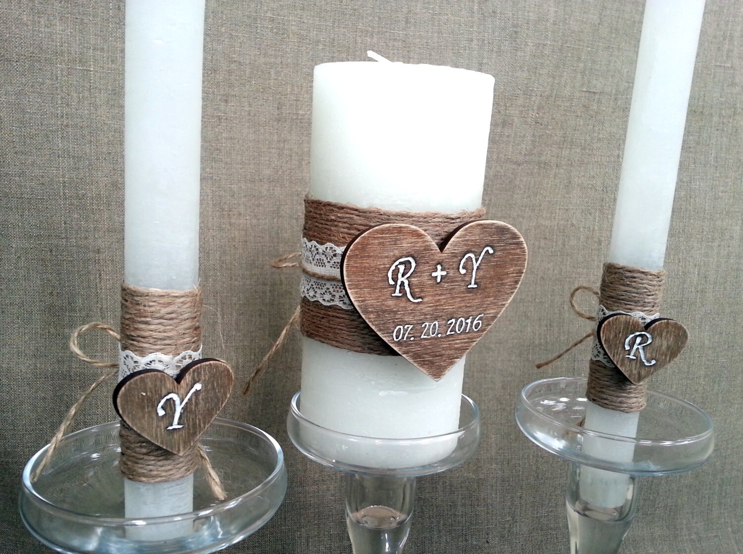 Personalized Wedding Unity Candle Set, Rustic Unity Country Chic Candle ...