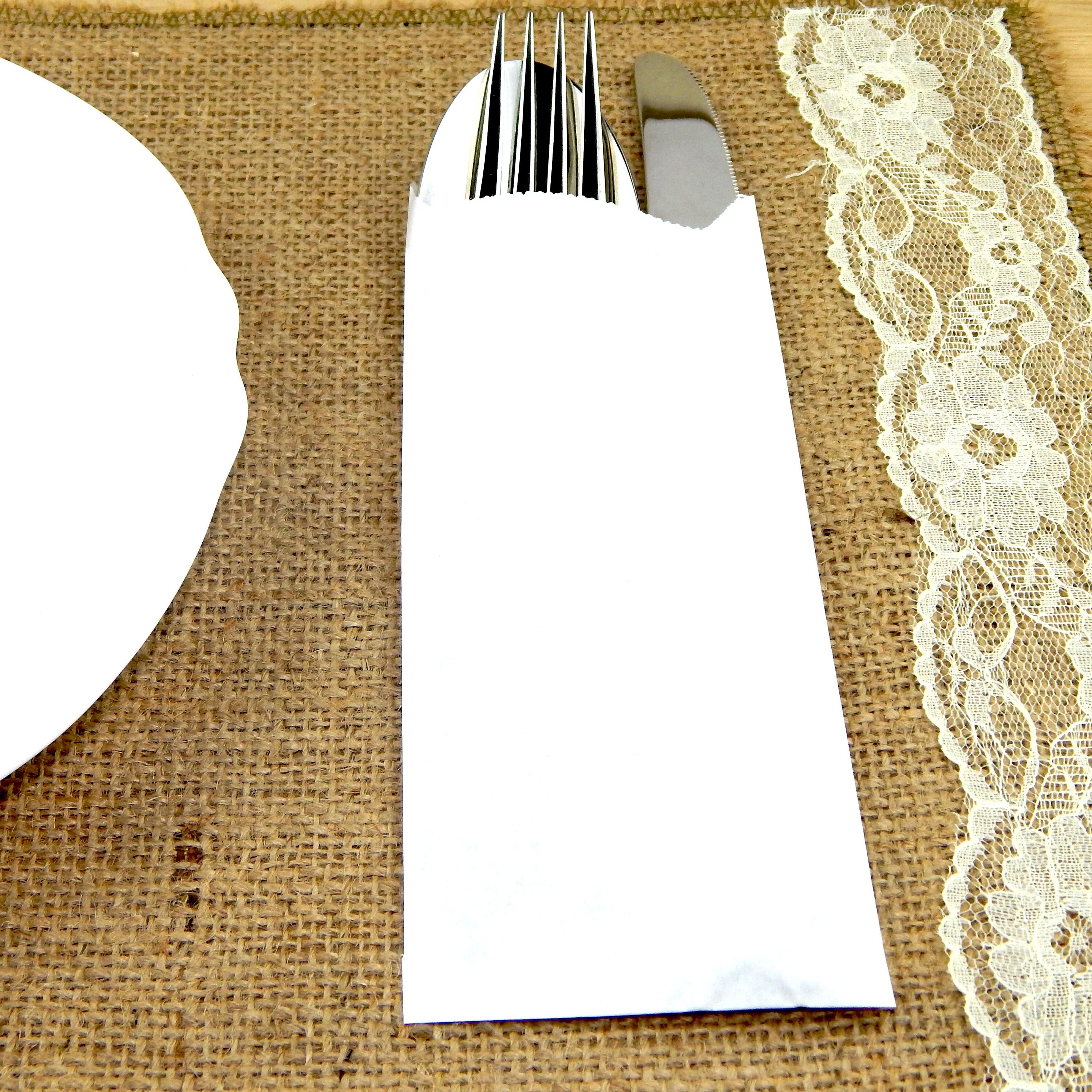 Kraft White Paper Silverware Bags Utensil Holders for Wedding Rehearsal