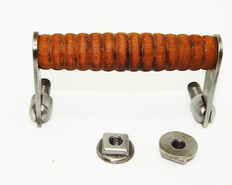 antieke zanger naaimachine gebogen houten kast scharnierend handvat met moeren, naaimachine handvat, houten top, houten hoes, antiek naaidecoratie