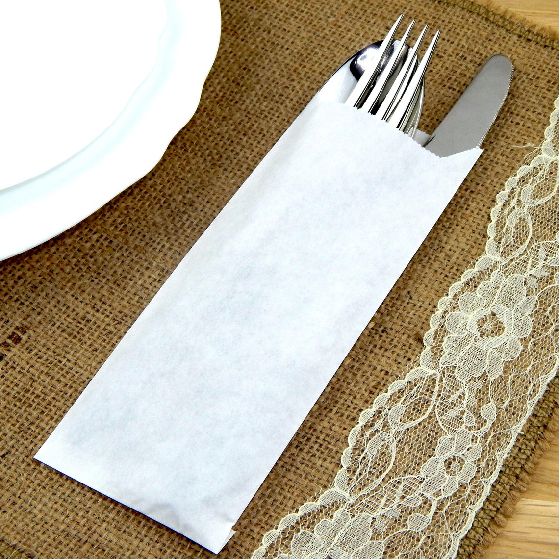 Kraft White Paper Silverware Bags Utensil Holders for Wedding Rehearsal