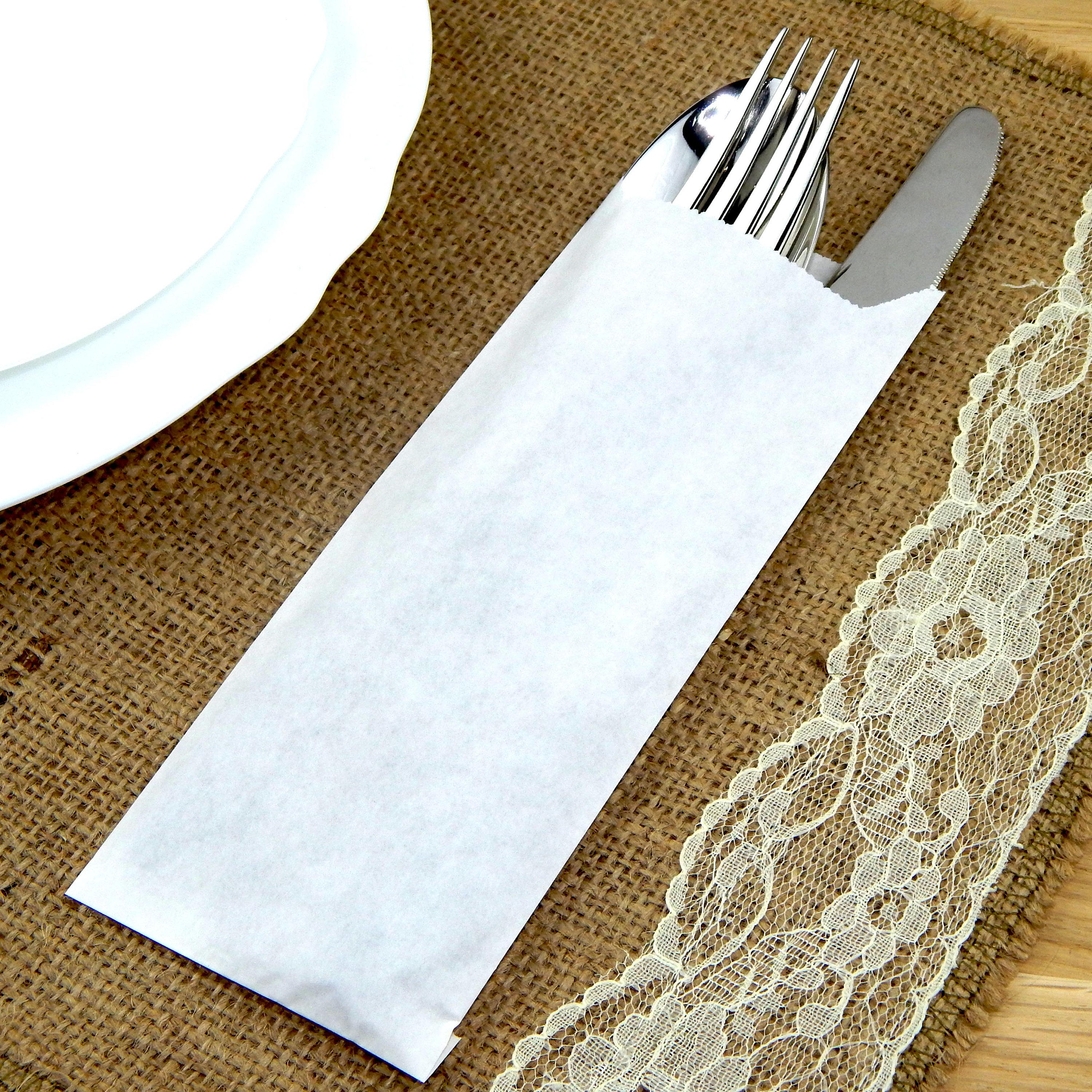 Kraft White Paper Silverware Bags Utensil Holders for Wedding Rehearsal