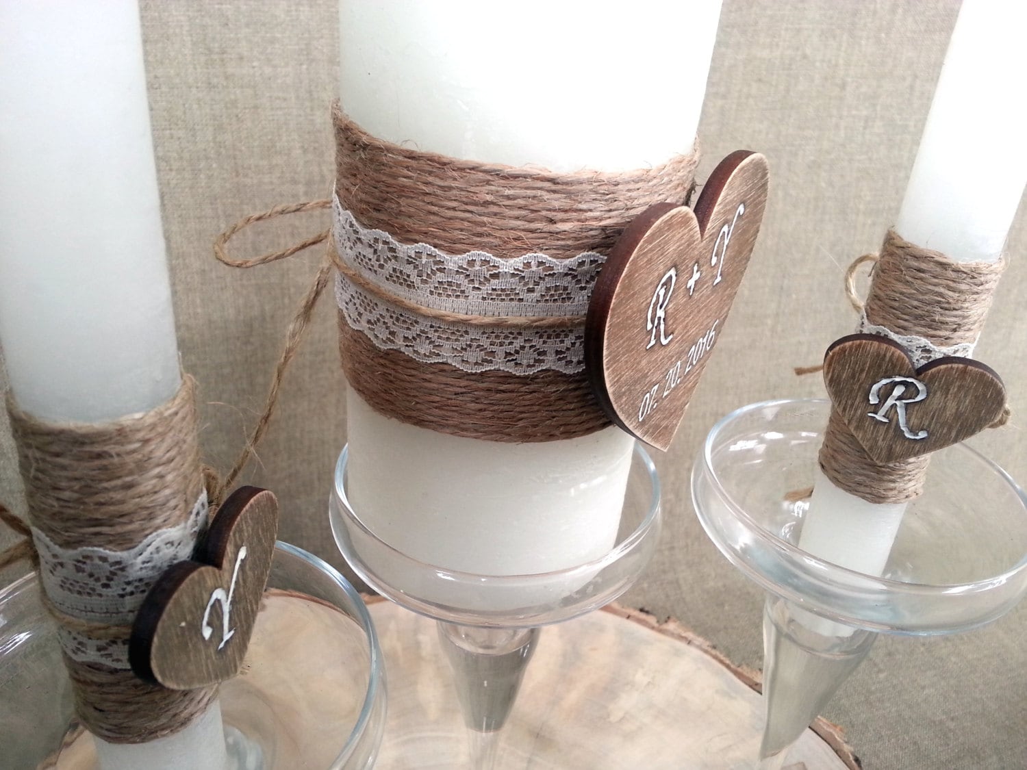 Personalized Wedding Unity Candle Set, Rustic Unity Country Chic Candle ...