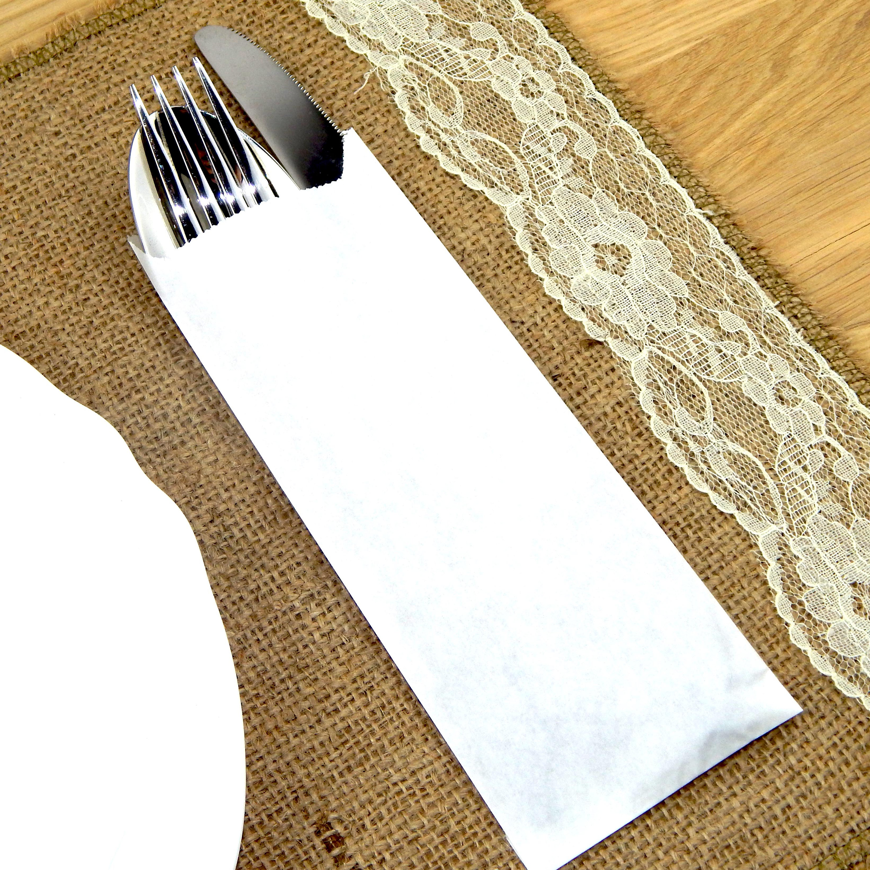 Kraft White Paper Silverware Bags Utensil Holders for Wedding Rehearsal Dinner Engagement