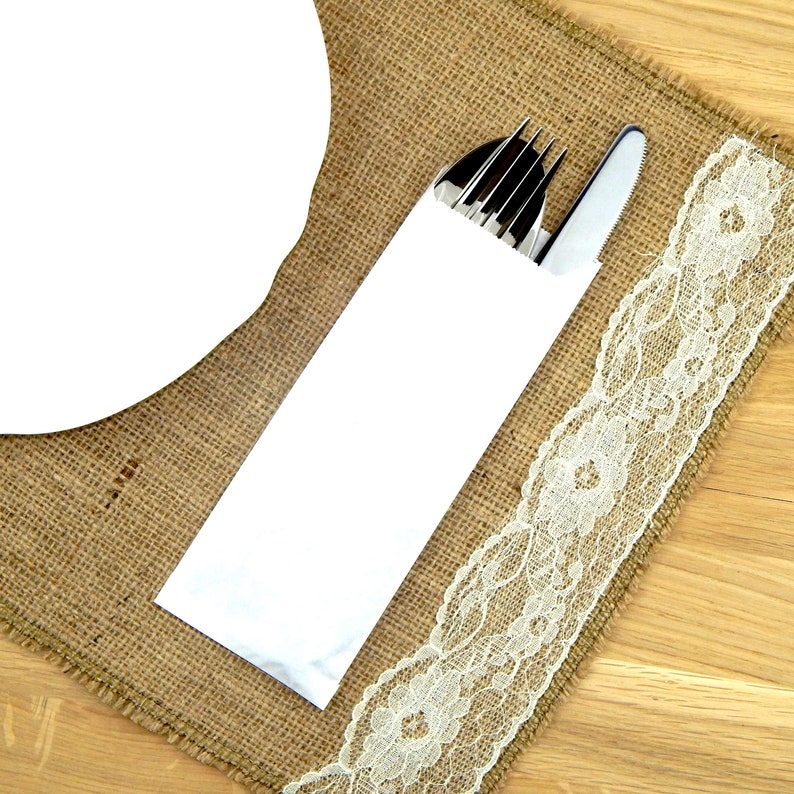 Kraft White Paper Silverware Bags Utensil Holders for Wedding Rehearsal Dinner Engagement