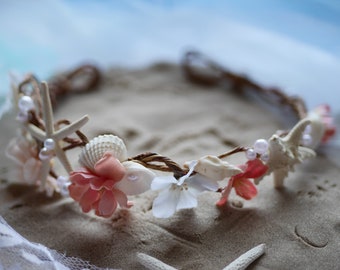 beach bridal mermaid seashell floral headband crown