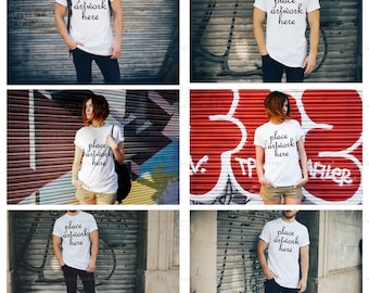 Download Free T-Shirt Mock-up | 6 Jpeg Hires Images | Styled Photography | White T-Shirt Set | High Resolution 300 DPI | INSTANT DOWNLOAD PSD Template