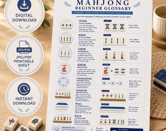 Glossario di Mahjong per principianti stampabile / Foglio riassuntivo dei termini del Mahjong (PDF digitale JPG)