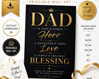 Decorazione murale per la Festa del Papà, Stampa "Papà Eroe Amore e Benedizione" (Download digitale)