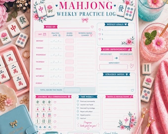 Mahjong Weekly Practice Log, Beginner Tracker, Strategy Planner (Digital Download)
