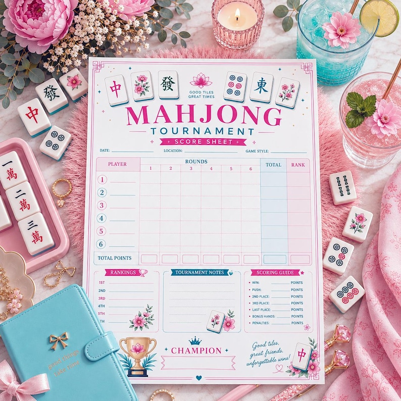 Mahjong Ranking Mahjong Tournament Scorecard Printable, Mahjong Competition Tracker ...