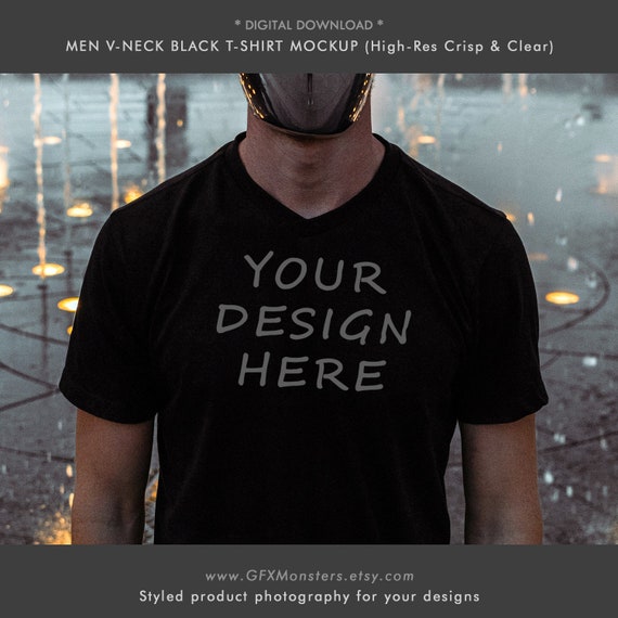 Download Men V Neck T Shirt Mockup Photo Front Only Black Tshirt Etsy