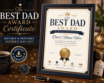 Attestato di riconoscimento per la festa del papà, ricordo personalizzabile per la festa del papà (download digitale)