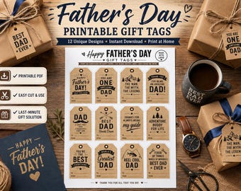 Etichette regalo stampabili per la Festa del Papà, stile Kraft, carta da regalo per papà (download digitale)